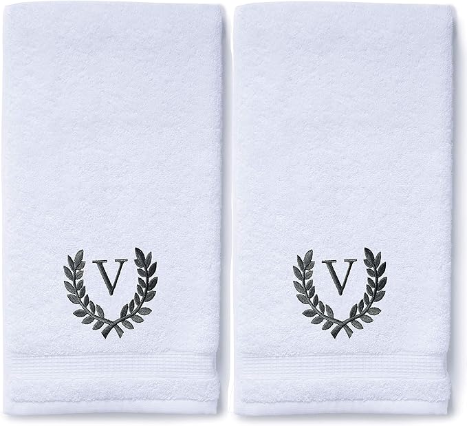Decorative and Monogrammed Hand Towels for Bathroom Kitchen Makeup | Personalized Gift for Wedding-Bridal | Roman Font Custom Luxury Turkish Towel | Spa Collection, Oversized, 16 X 30 Inch, Set of 2