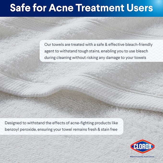 CLOROX Bleach Friendly Towels, Quick Dry, 100% Cotton Hand Towels (16" x 26"), Highly Absorbent Soft Lightweight, Ideal for Everyday Use, Easy to Wash (2 Pack, White)