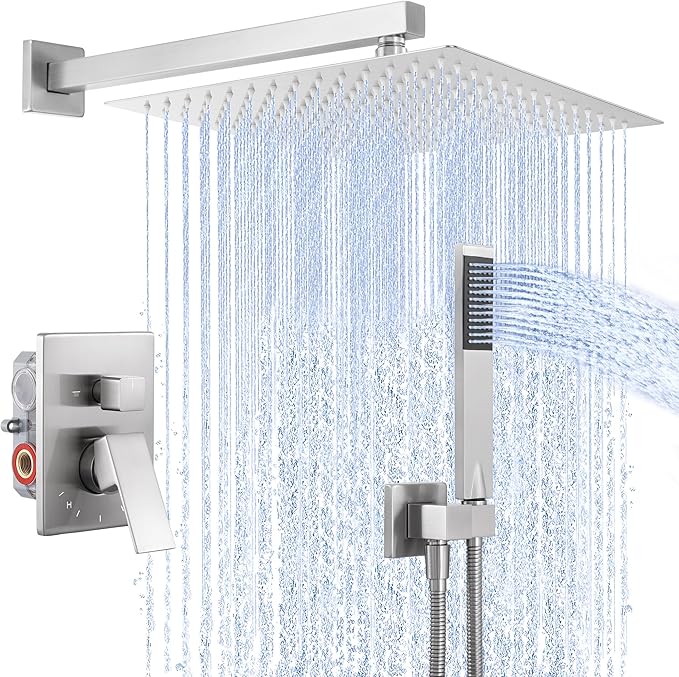 KES Shower Faucet Set, Shower System 12 Inch Rain Shower Head with Handheld Spray, Pressure Balance Shower Faucets Sets Complete Brushed Nickel (cUPC Certified Shower Valve Included), XB6230S12F18-BN