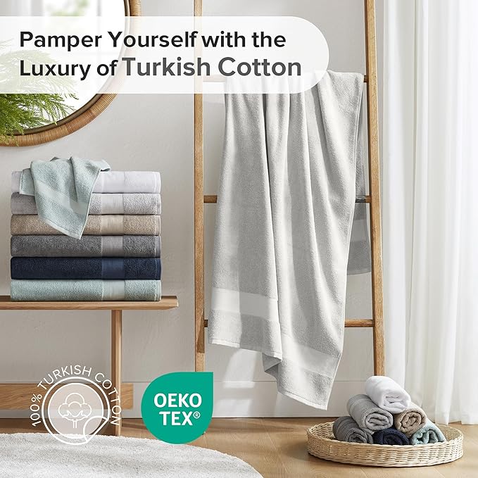 Comfort Spaces Turkish Bath Towel Set of 4 Piece 27x54 Medium 100% Cotton Towels Highly Absorbent Soft Quick Dry Shower for Bathroom Spa Light Grey