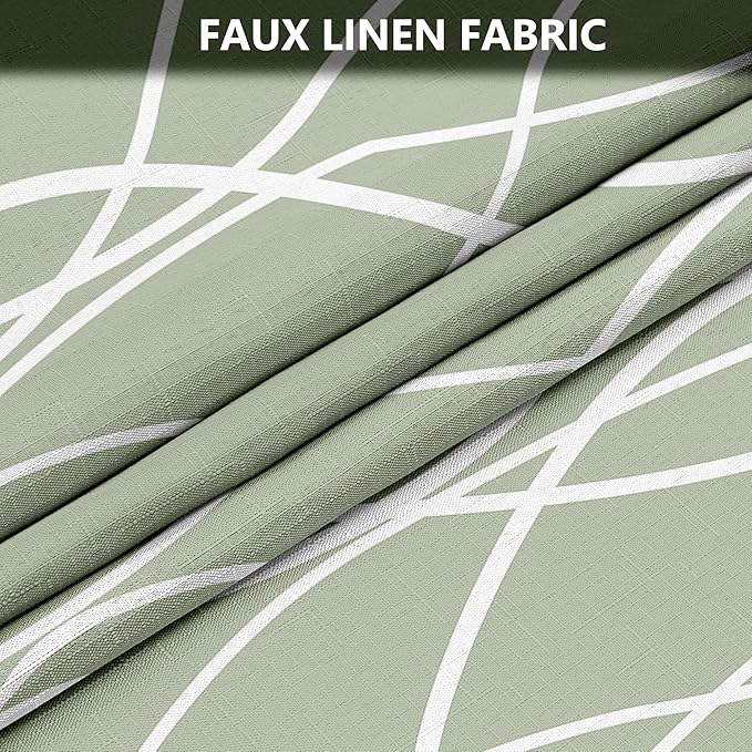 Tititex Morden 140gms Faux Linen Fabric Bath Shower Curtain Set Textured Fabric with Sage White Curve Pattern 72x72 Inch Water Resistant Bathroom Curtains, Weighted Hem & Hooks for Home/Hotel