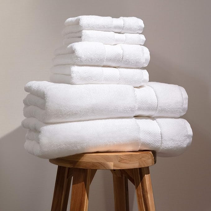 Fabdreams 100% Organic Cotton Bath Towel Set of 6 700 GSM Hotel Premium Plush Absorbent Soft Durable Skin-Friendly Spa Quality Bathroom Comfort with 2 Bath 2 Hand Towels and 2 Wash Cloths White