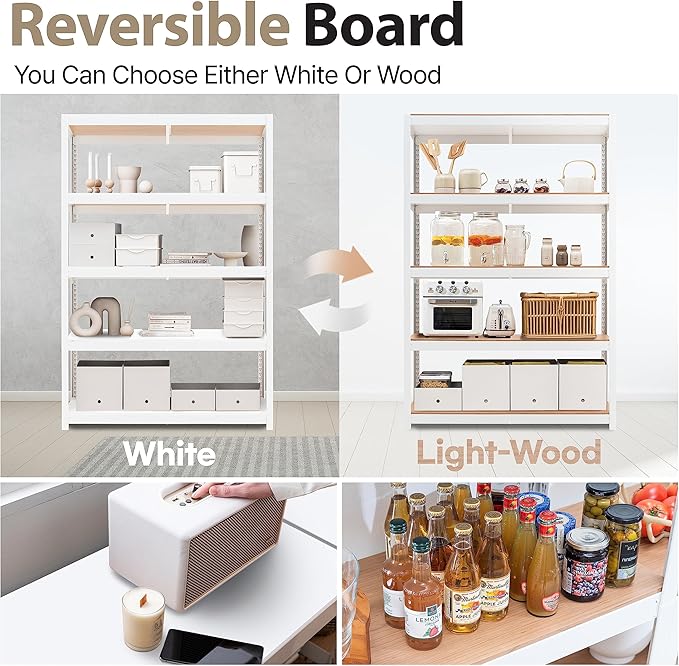 HOMEDANT House 5 Tier Laminated Metal Shelving Unit Adjustable Storage Utility Rack Heavy Duty Shelves Organization Multipurpose Shelf Kitchen Garage Pantry Closet (2, (XL Deep) 48.1" W, White)