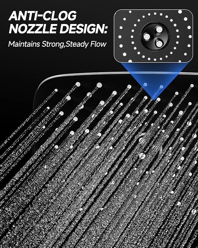 Veken 11.8" Rain Shower Head, Rectangular Rainfall Showerhead with 11" Stainless Steel Exension Arm, Height & Angle Decor Adjustable, High Pressure Shower Heads, Bathroom Accessories, Chrome