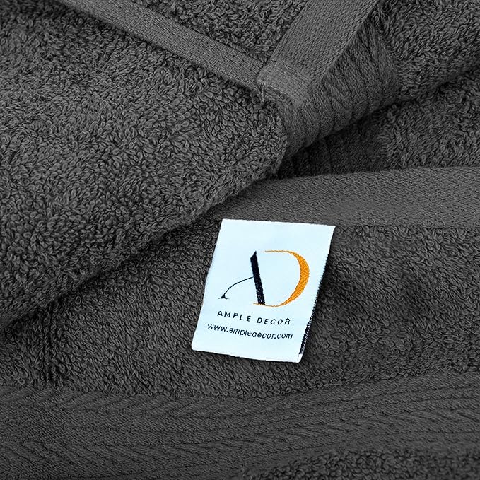 Ample Decor Hand Towel 18 X 28 Inch Pack of 8 600 GSM 100% Cotton,Oeko Tex Certified Soft Absorbent Thick Durable Premium Quality, for Hotel, Bathroom, Spa, Daily Use,Gym -Machine Washable -Grey