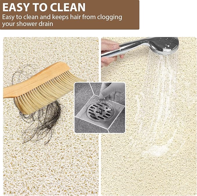 Shower Mat Non Slip: 36 x 24 Inch Extra Large Shower Mats for Inside Shower with Drain Hole - Soft PVC Loofah Anti Slip Shower Stall Mat for Walk-in Shower and Bathroom, Quick Drying