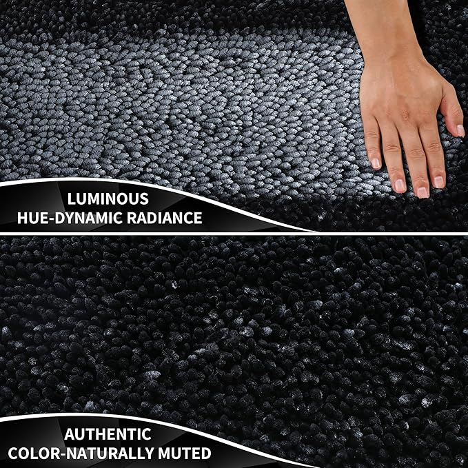 Yimobra Long Bathroom Rugs Runner 60x24 Inch, Extra Thick Soft Absorbent Chenille Bath Mat, Non Slip Machine Washable, Quick Dry Bath Rugs for Bathroom Floor, Tub and Shower, Black