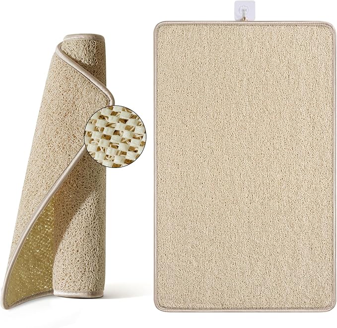 Non Slip Shower Mat Bathtub Mat 16x24 Inch, Quick Dry Bath Mat with Drain, Soft PVC Imitation Loofah Foot Scrubber Bath Mats for Bathroom Tub Shower Floor, Hangable & Hook Included, Beige