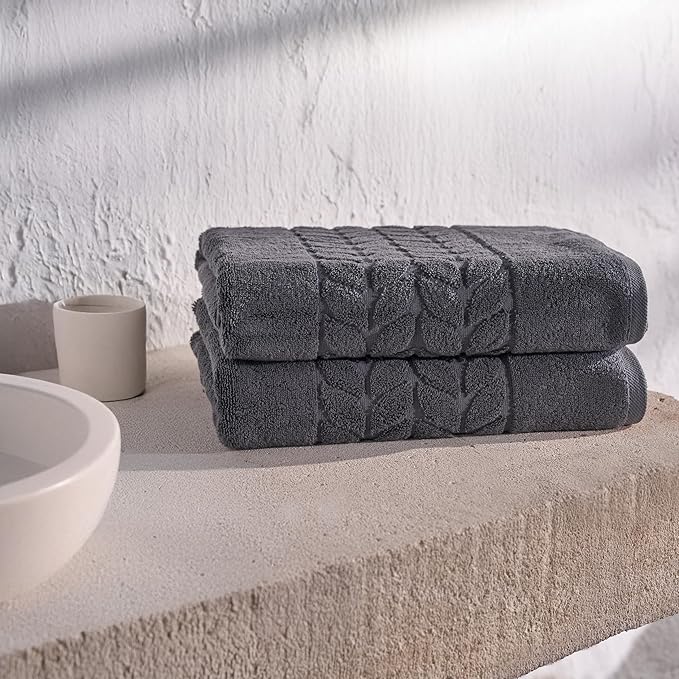 BAGNO MILANO Organic Turkish Cotton Bath Towels, Luxury Jacquard Collection, Certified Organic Highly Absorbent, Soft-Plush Towel Set (Charcoal, 4 Pcs Hand Towel Set)