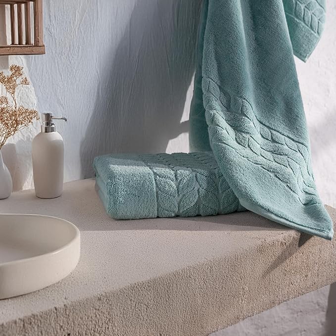 BAGNO MILANO Organic Turkish Cotton Bath Towels, Luxury Jacquard Collection, Certified Organic Highly Absorbent, Soft-Plush Towel Set (Mint, Bathsheet)