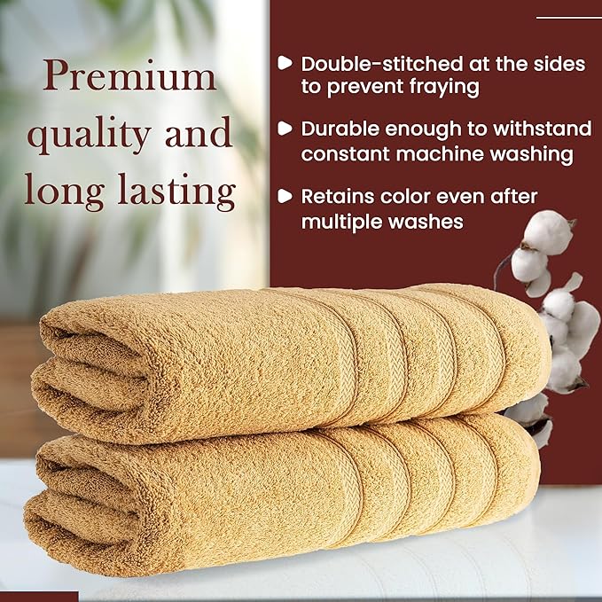 HALLEY Turkish 2 Pack Premium Bath Towels (2 Pieces) 650 GSM Highly Absorbent Super Soft 100% Cotton - 2 Bath Towels (Yellow)