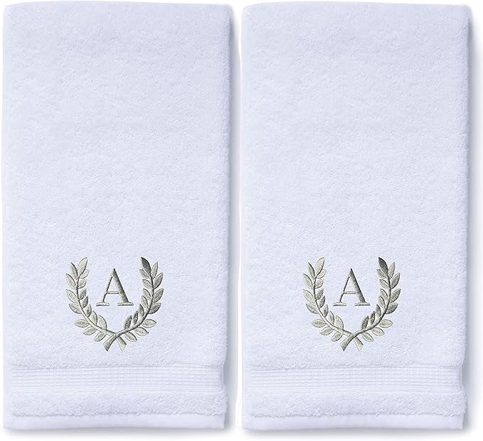 Decorative and Monogrammed Hand Towels for Bathroom Kitchen Makeup | Personalized Gift for Wedding-Bridal | Roman Font Custom Luxury Turkish Towel | Spa Collection, Oversized, 16 X 30 Inch, Set of 2