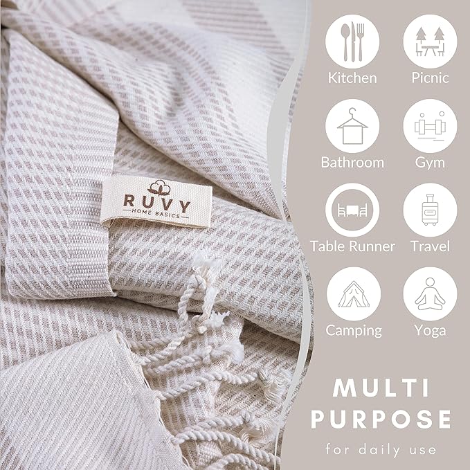 Ruvy Home Basics Turkish Hand Towels for Bathroom Set of 4 | 18"x40", Cotton | Decorative Towel for Bathroom, Kitchen, Dishcloth, Tea, Yoga, Face, Gym - Beige