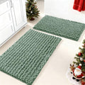 Yimobra Bathroom Rugs Sets 2 Piece - Quick Dry Extra Thick Luxury Chenille Bath Mat, Non Slip Super Absorbent for Tub Shower Sink, Machine Washable Shaggy Floor Mat, 32"x20"+24"x17" Inch, Green