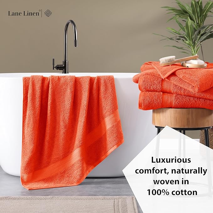 LANE LINEN 4 Pack Bath Towels (28"x54") - 100% Ring Spun Cotton Towels Set for Bathroom - Quick Dry, Ultra Soft & Absorbent Large Bath Towel Set - Can be Used for Salon, Spa & Hotel - Tiger Lily