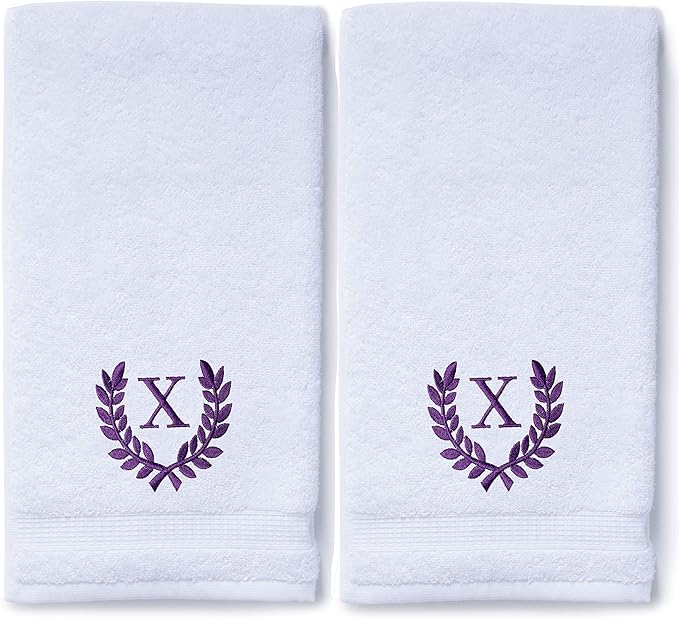 Decorative and Monogrammed Hand Towels for Bathroom Kitchen Makeup | Personalized Gift for Wedding-Bridal | Roman Font Custom Luxury Turkish Towel | Spa Collection, Oversized, 16 X 30 Inch, Set of 2
