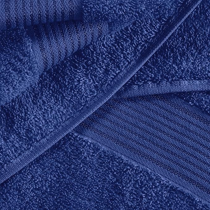 Belizzi Home 100% Cotton Towel Set, Contains 6 Soft Bath Towel, 6 Hand Towels, 12 Wash Cloths - Compact Absorbent Lightweight & Quickdry Towels for Bathroom - 24 Piece Bathroom Towel Set - Navy Blue