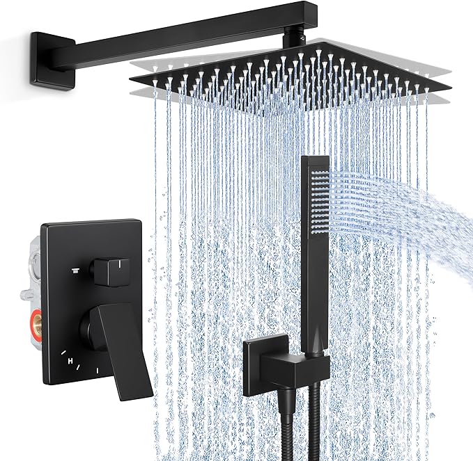 KES Shower Faucet Set, 10 Inches Rain Shower Head with Handheld Spray, Shower System Pressure Balance Wall Mounted (cUPC Certified Shower Valve Included), Matte Black, XB6230F18-BK