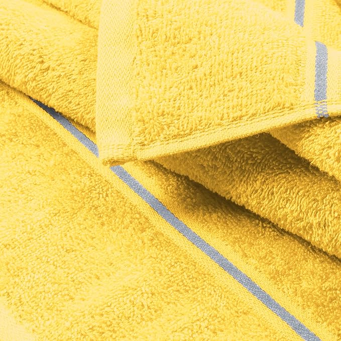 MyOwn Ultra Soft 6 Pack Cotton Towel Set, Contains 2 Bath Towels 28x55 inch, 2 Hand Towels 16x24 inch & 2 Wash Coths 12x12 inch, Ideal Everyday use, Compact & Lightweight - Lime Yellow