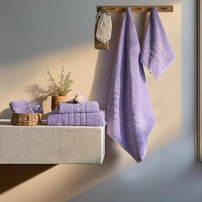 BAGNO MILANO Organic Turkish Cotton Bath Towels, Luxury Jacquard Collection, Certified Organic Highly Absorbent, Soft-Plush Towel Set (Lilac, Bathsheet)