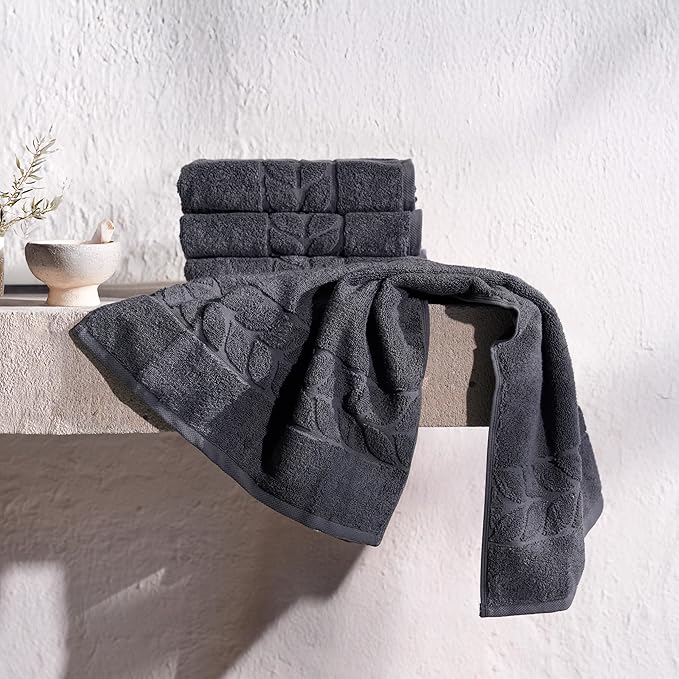 BAGNO MILANO Organic Turkish Cotton Bath Towels, Luxury Jacquard Collection, Certified Organic Highly Absorbent, Soft-Plush Towel Set (Charcoal, Bathsheet)