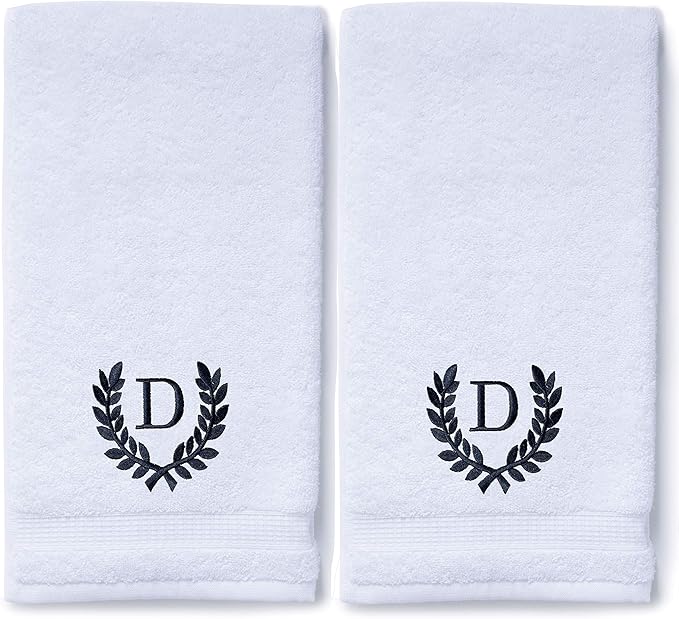 Decorative and Monogrammed Hand Towels for Bathroom Kitchen Makeup | Personalized Gift for Wedding-Bridal | Roman Font Custom Luxury Turkish Towel | Spa Collection, Oversized, 16 X 30 Inch, Set of 2