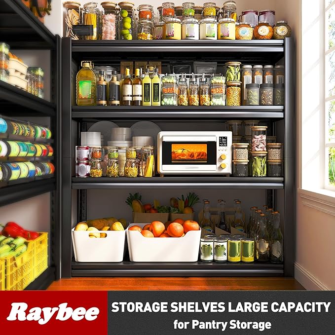 Raybee 40" W Garage Shelving, Storage Shelves 56.9" H, Metal Shelving Heavy Duty Load 1600LBS, Adjustable Metal Shelves for Storage Pantry Kitchen 40" W x 19.1" D x 56.9" H