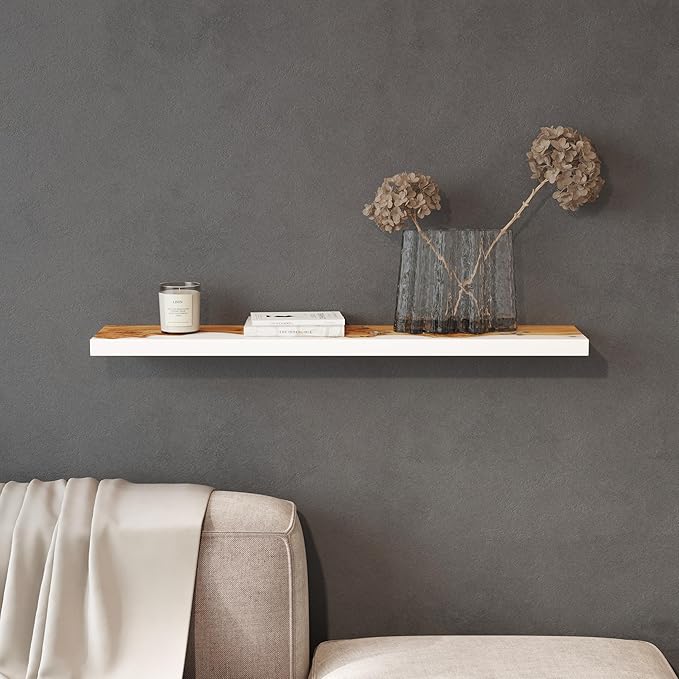 RWA Straight Edge Floating Shelf – Unique Wood Floating Shelf for Wall Decor, Living Room, Bedroom, or Bathroom – Sleek Decorative Wall Shelves for Home & Office (Straight/White, Large - 24x7)