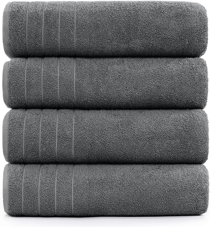 DAN River Extra Large Bath Towels Set of 4, 30 x 60 Inches - 100% Cotton Larger & Lighter Weight Towels for Bathroom - Quicker to Dry, Super Soft & Highly Absorbent Towels for Home, Gray