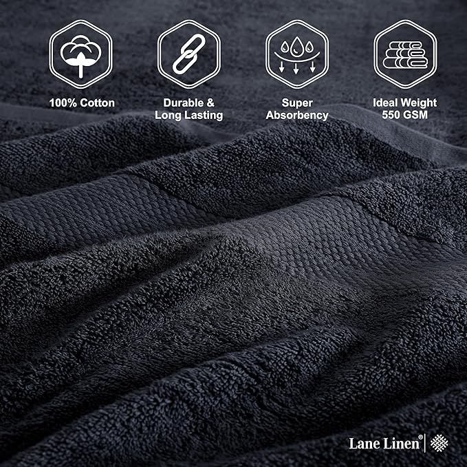 LANE LINEN (35"x66" Large Bath Sheets Set of 4-100% Cotton Bath Sheet - Fade Resistant, Machine Washable & Highly Absorbent - Oversized Luxury Bath Towel for Bathroom - Hotel Quality Black Towels