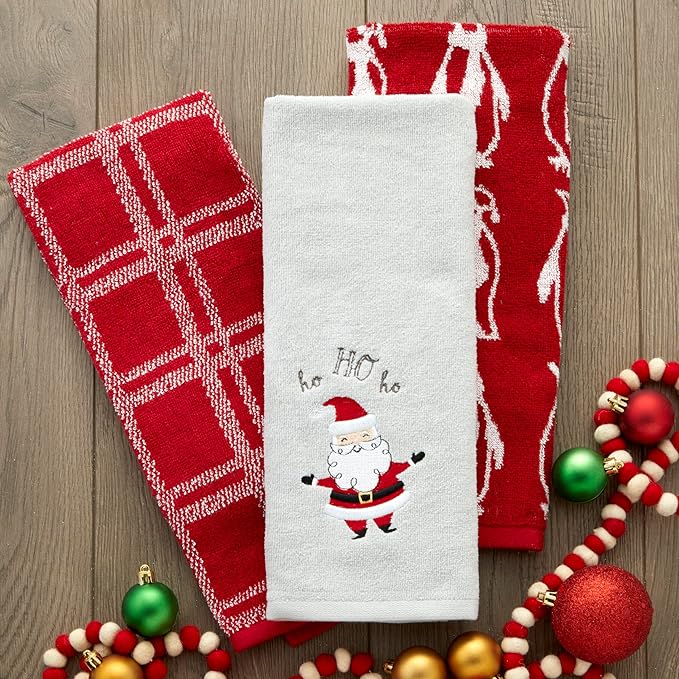 SKL Home Christmas/Winter Santa Hand Towel 2pc Set for Bath/Kitchen & Gift, Gray