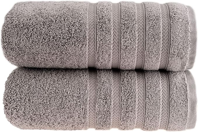 HALLEY Turkish 2 Pack Premium Bath Towels (2 Pieces) 650 GSM Highly Absorbent Super Soft 100% Cotton - 2 Bath Towels (Gray)