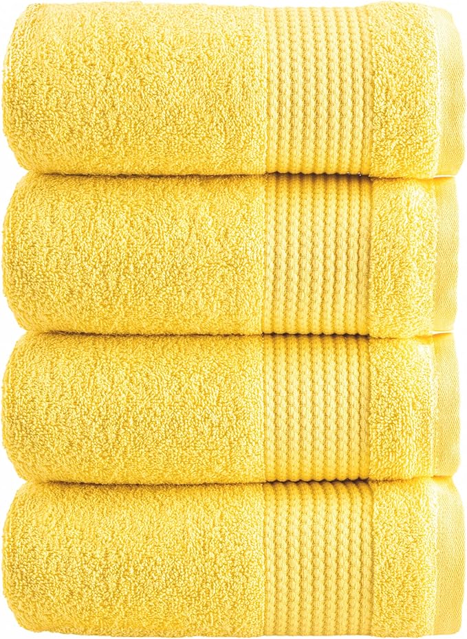HALLEY Turkish Cotton Towels (Pack of 4) Hand Towels Super Soft Highly Absorbent 100% Cotton Towels for Bathroom and Kitchen for Mother’s Day (Lemon Yellow)