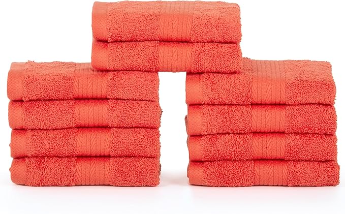 Ample Decor Wash Cloths Pack of 10, Oeko Tex Certified 600 GSM 100% Cotton Soft Absorbent, Premium Quality Durable Machine Washable, Ideal for Bathroom, Pool, Hotel, Spa – Orange
