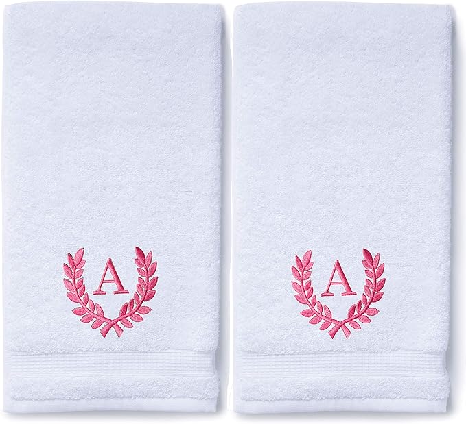 Decorative and Monogrammed Hand Towels for Bathroom Kitchen Makeup | Personalized Gift for Wedding-Bridal | Roman Font Custom Luxury Turkish Towel | Spa Collection, Oversized, 16 X 30 Inch, Set of 2