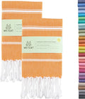 WETCAT Turkish Hand Towels with Hanging Loop, Set of 2 (20" x 30") 100% Turkish Cotton, Pre-Washed, Quick Drying, for Kitchen or Bathroom - Orange