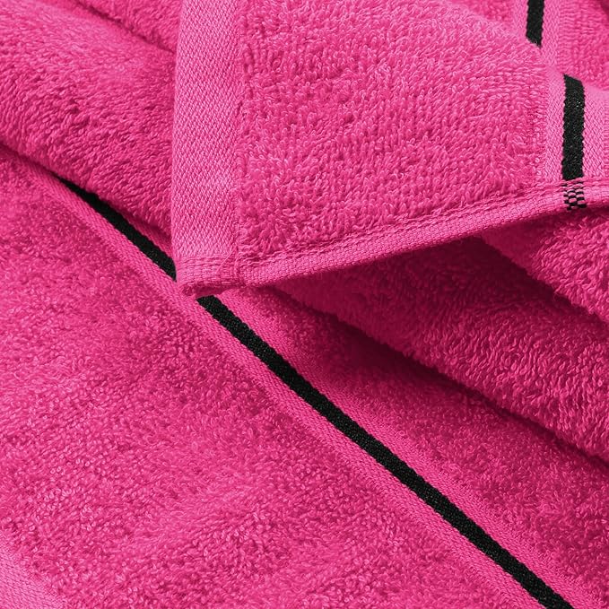 MyOwn Ultra Soft 3 Pack Cotton Towel Set, Contains a Bath Towel 28x55 inch, a Hand Towel 16x24 inch & Wash Coth 12x12 inch, Ideal Everyday use, Compact & Lightweight - Hot Pink