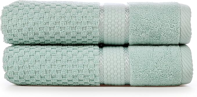 Ample Decor 100% Cotton Hand Towel for Kitchen Set of 2 Mint Green, Absorbent Premium Quality, Oeko TEX Certified, for Bathroom, Hotel, Spa, Gym, Kitchen - 18 X 28 Inch - Mulaayam Collection
