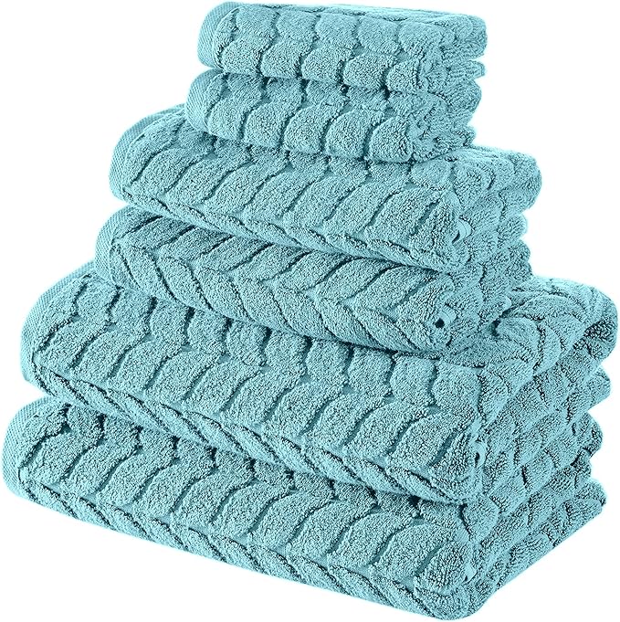 BAGNO MILANO Turkish Bath Towels, Soft Plush Jacquard Luxury Bath Towels, Quick Dry Towel Set (Aqua Green, 3 pcs Towel Set)