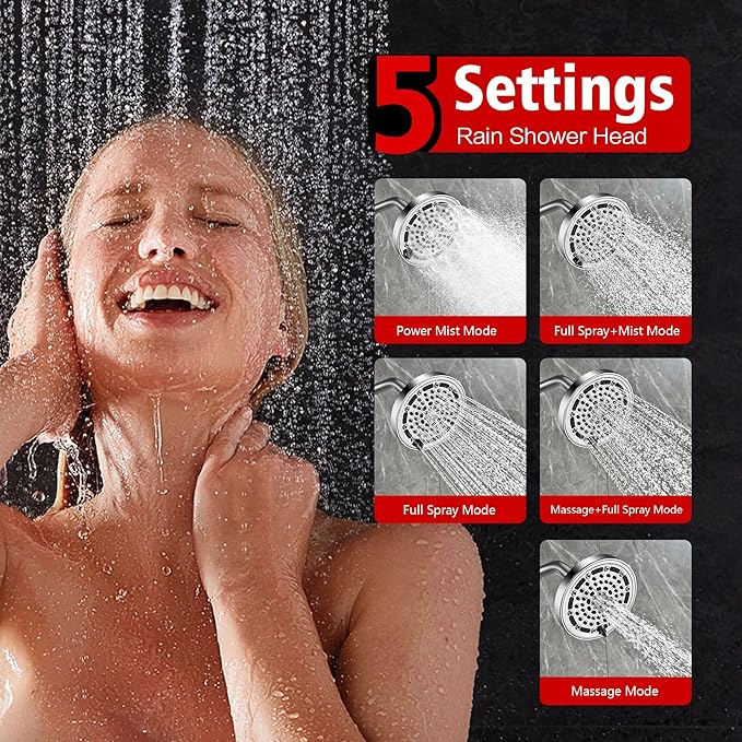 SUMERAIN Shower Faucet Set with 6-Spray Handheld Filtered Shower Head, Chrome Wall Mounted Rainfall Shower System
