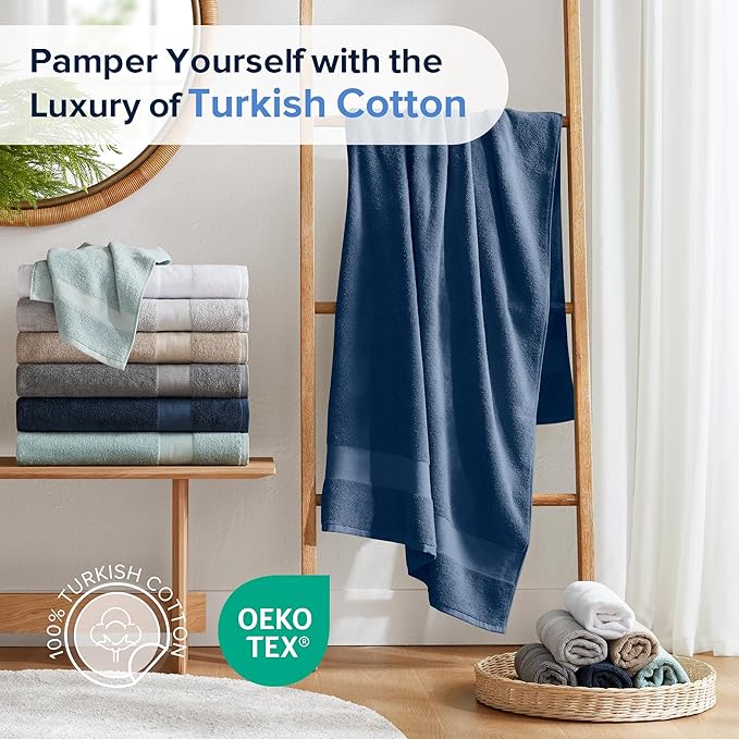Comfort Spaces Turkish Bath Towel Set of 4 Piece 27x54 Medium 100% Cotton Towels Highly Absorbent Soft Quick Dry Shower for Bathroom Spa Navy Blue