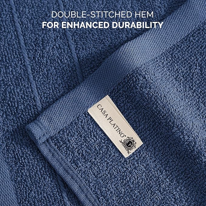 Casa Platino Washcloths Pack of 12 - Spa & Salon Quality - 100% Ring Spun Cotton Face Cloths - Soft & Ultra Absorbent Wash Cloth Set for Body, Beauty, Home, Gym - Fingertip Towels - 13"x13", Navy Blue