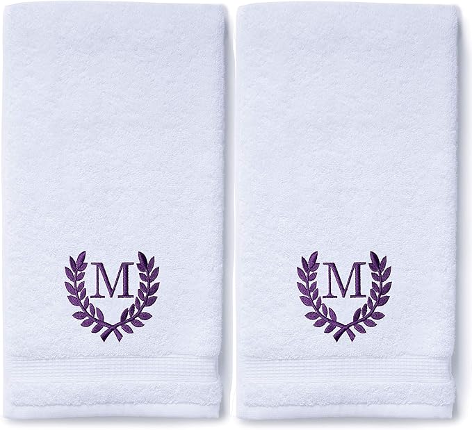 Decorative and Monogrammed Hand Towels for Bathroom Kitchen Makeup | Personalized Gift for Wedding-Bridal | Roman Font Custom Luxury Turkish Towel | Spa Collection, Oversized, 16 X 30 Inch, Set of 2