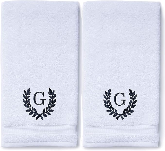 Decorative and Monogrammed Hand Towels for Bathroom Kitchen Makeup | Personalized Gift for Wedding-Bridal | Roman Font Custom Luxury Turkish Towel | Spa Collection, Oversized, 16 X 30 Inch, Set of 2