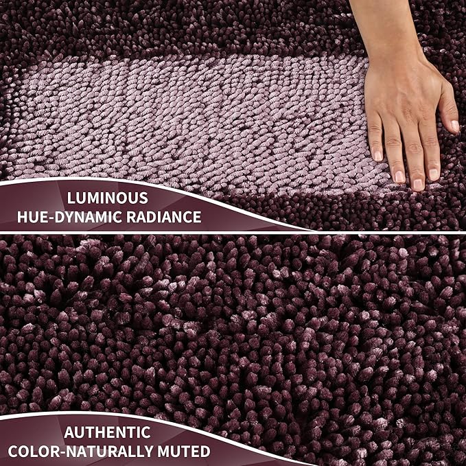 Yimobra Chenille Bathroom Rugs Non Slip, Extra Thick Soft Absorbent Bath Rug 31.5x20 Inch, Machine Washable Quick Dry Bath Mat for Bathroom Floor, Tub and Shower, Home Decor Accessories, Purple Grey