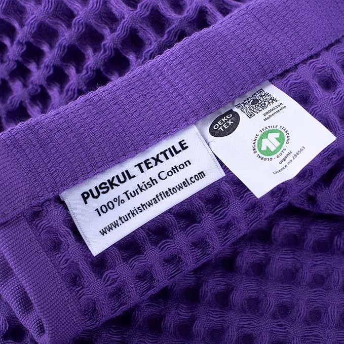 PÜSKÜL Organic Waffle Kitchen Towel 100% Turkish Cotton Set of 3 Lilac - Premium Quality, Soft, Quick-Dry, Absorbent, Lint-Free Hand Towels 32X16 Inches (3, Lilac)
