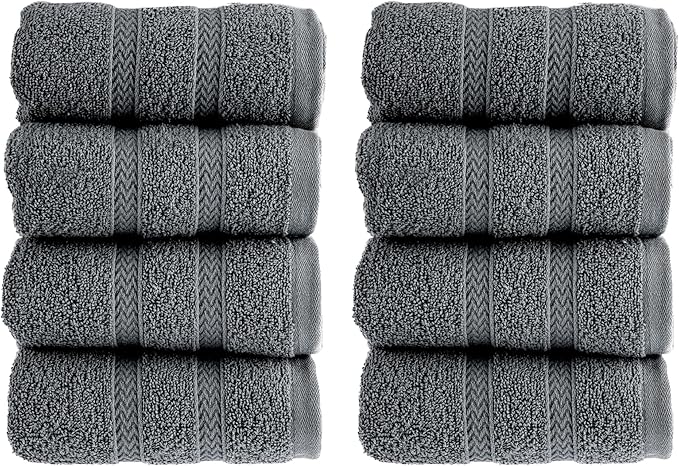 HALLEY Turkish 8 Pack Premium Washcloths (8 Pieces) 650 GSM Highly Absorbent Super Soft 100% Cotton - 8 Washcloths (Darkgray)