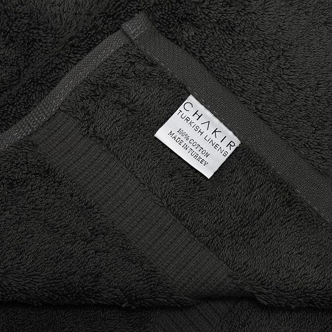 Chakir Turkish Linens 100% Cotton Premium Turkish Towels for Bathroom | 2 Bath Towels - 2 Hand Towels, 2 Washcloths (6-Piece Towel Set, Black)
