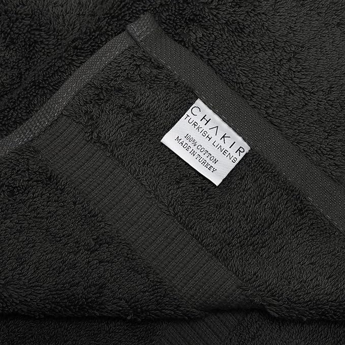 Chakir Turkish Linens 100% Cotton Premium Turkish Towels for Bathroom, 2 Large Bath Towels, 2 Hand Towels, 2 Washcloths (6-Piece Towel Set, Black)