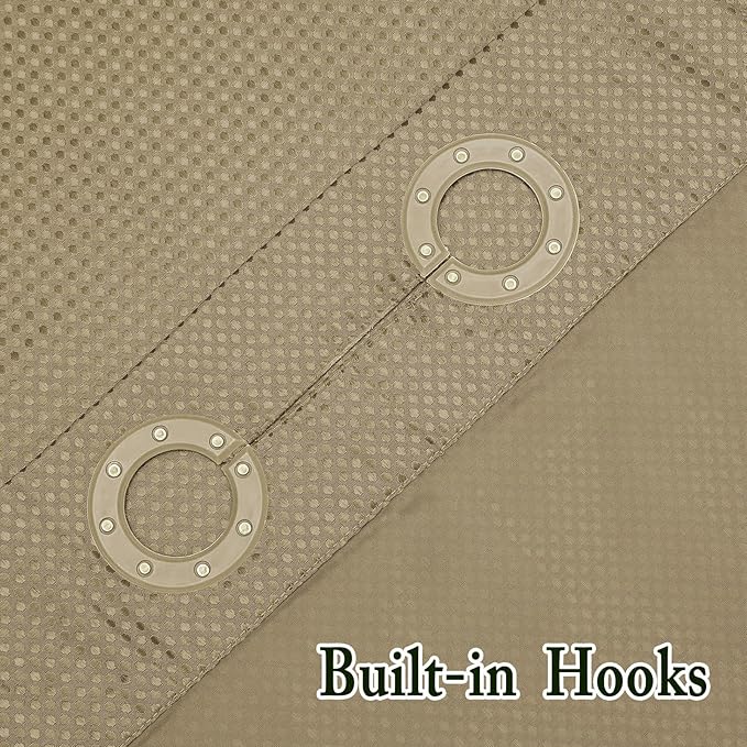 Gibelle No Hook Waffle Weave Shower Curtain with Snap-in Fabric Liner Set for Bathroom, Hotel Style with Mesh Top Window, Waterproof & Washable, Beige, 72x74